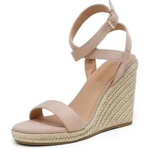 Open Toe Espadrille Platform Wedge‎ Sandals Size 6.5 Nude Suede Heel Open Toe